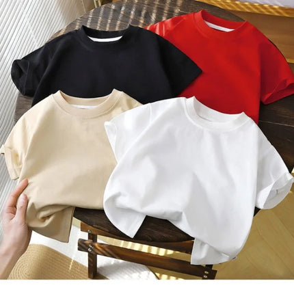 2-10Y Children's Pure Cotton Short Sleeved Pullover T-shirt Baby Boys Girls Summer Clothes New Students Solid Color Tops