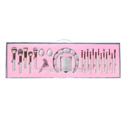 18-Piece Diamond-Encrusted Makeup Brush Set with Storage Bucket Complete Cosmetic Tool Kit