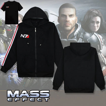 Game Mass Effect N7 Hoodie Unisex Sweatshirt Jacket Embroidered Zipper Hoodies Men Women Coat N7 Tshirt Streetwear
