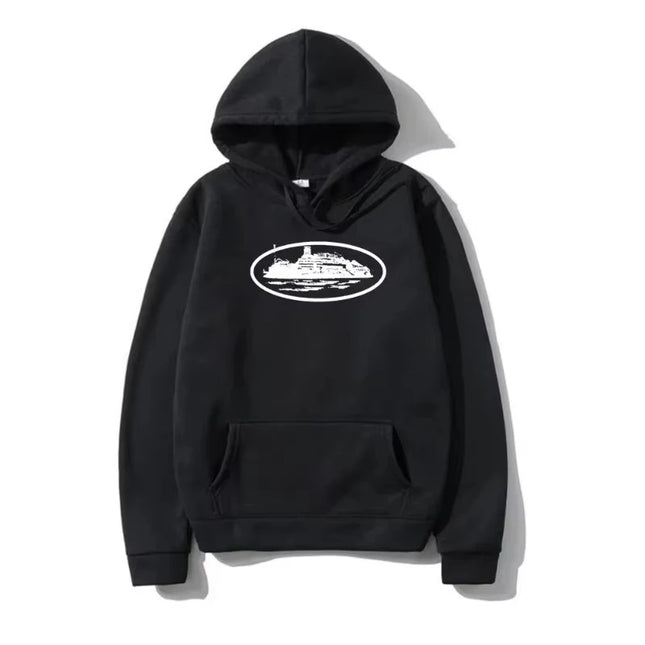 Yacht Graphic Black Hoodie Men Women Nautical Style Casual Hooded Sweatshirt Sailing Enthusiast Fashion Streetwear Top