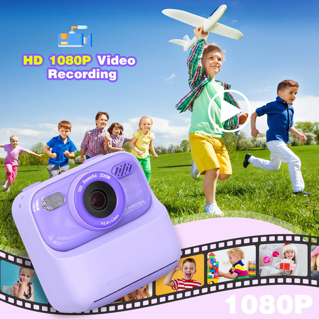 INOCTI Kids Instant Print Camera, Toddler Digital Camera, HD Dual Lens Selfie for Girls Boys Christmas Birthday Gifts Toys