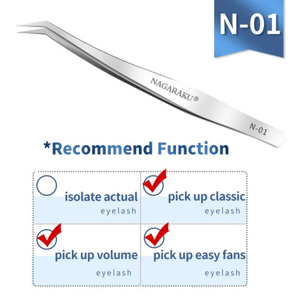 NAGARAKU Eyelash Extension Tweezers Makeup Tools Stainless Steel Non-magnetic Pincet False Eyelash Tweezers 3D accurate tweezers
