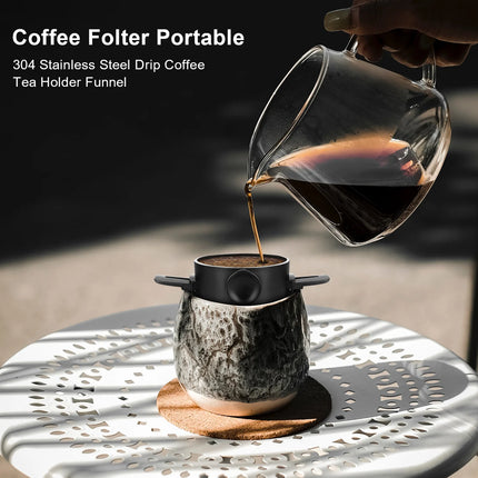 Folding Portable Hand Brewed Coffee Dripper Cone, for Drip Coffee and Tea with Stainless Steel Holder, No Filter Paper Ultra Fin