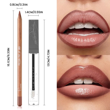 Lip liner and lip oil set, long-lasting, light and non-sticky, portable, quickly create a perfect gradient lip glaze