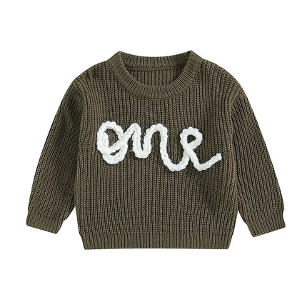 Newborn Baby Girl Boy Sweater Long Sleeve Crew Neck Letters Embroidery Winter Warm Knit Pullover Sweater Infant Autumn Clothes