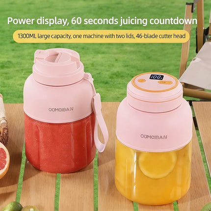 1300ML Portable Juicer, Fresh Fruit Mixer 38 Blades, USB Rechargeable Multifunctional Juicer Ice Crusher Smoothie Blender Home