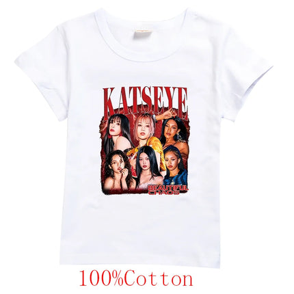 Hot Katseye T Shirt Kids Summer Clothes Girls Short Sleeve T-Shirt Toddler Boy Cotton Casual Tops Children's Fashion Streetwear