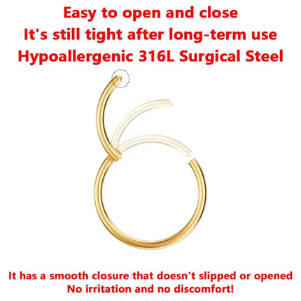 Men Women 316L Surgical Steel Hinged Nose Rings Hoop for Nostril Septum Cartilage Helix Daith Tragus Rook Conch Lip Ear Lobe