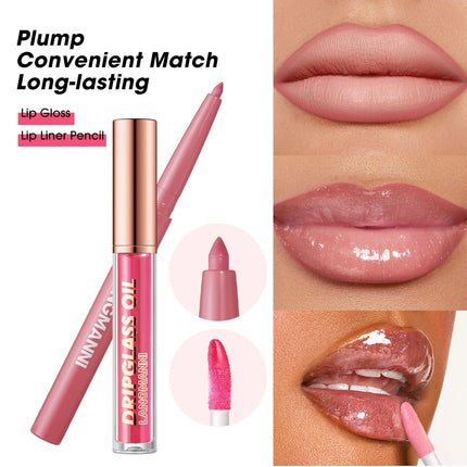 2pcs/Set Smooth Lip Liner+Lip Gloss Set Waterproof Liner Lip Combo Makeup, Long-Lasting Moisturizing Makeup Plump