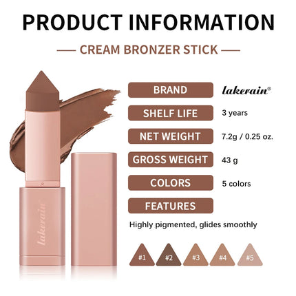 Cream Bronzer Stick and Contour Stick 2-in-1 bronzing and contouring instant depth & dimension to the face flawlessly over base