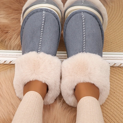 Closed Toe Warm Cotton Slippers Women Faux Fur Thick Plush Winter Home Shoes Woman Lightweight Casual Indoor Slides Female