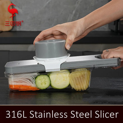 LFGB Certification Pure 316 Stainless Steel Kitchen Mandolin 6 Pieces Ultra Sharp Blades Vegetable Slicer Grater with Protector