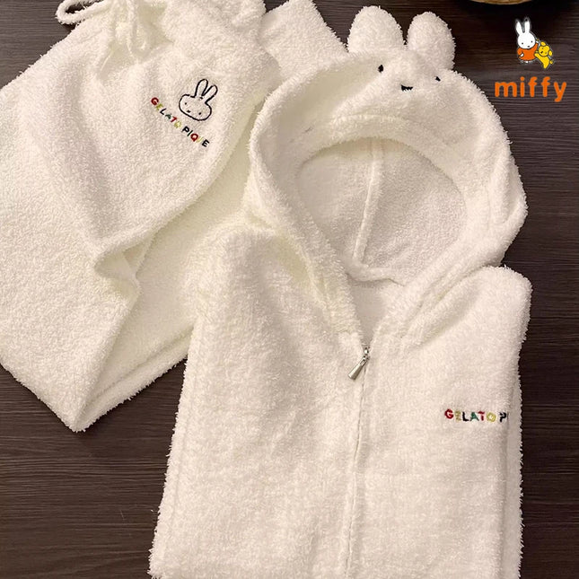 Kawaii Miffy Pajamas Creative Fashion Hooded Loungewear Comfortable Dopamine Home Wear Set Anime Accessories Girls Perfect Gifts