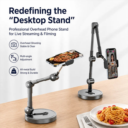 1Pcs Overhead Phone Stand Desktop Articulated Arm Holder for Live Streaming Video Recording Filming Multi-Angle Table Mount