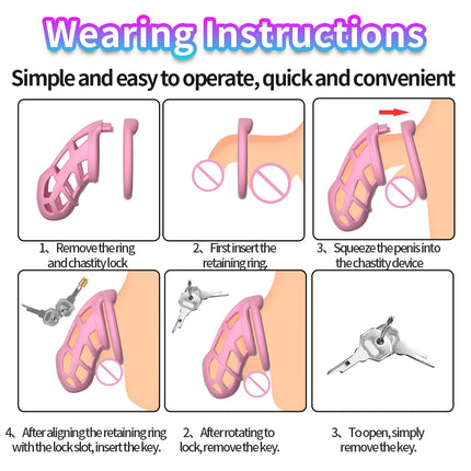 Male Chastity Cage Device Lock Belt Set Flat And Curved Rings ABS Material Removable Metal Lock Training Urethral Opening