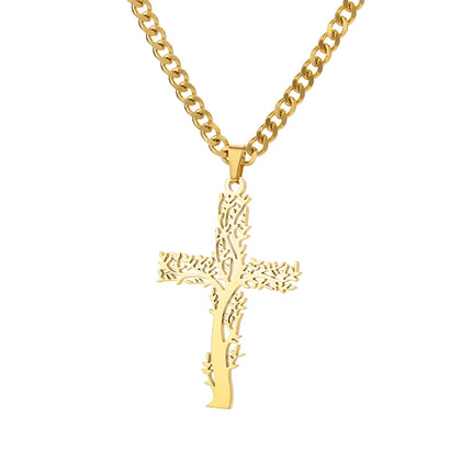 Stainless Steel Jesus Cross Necklace For Women Men Gold Color Caravaca Angels Crucifix Charm Choker Rapper Jewelry Hip Hop Gift