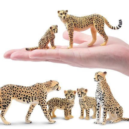 8Pcs Toymany Simulation Cheetah Figures Set Wildlife Animal Model Cake Toppers  Kids Children Gift  Mini Collectible Figurines