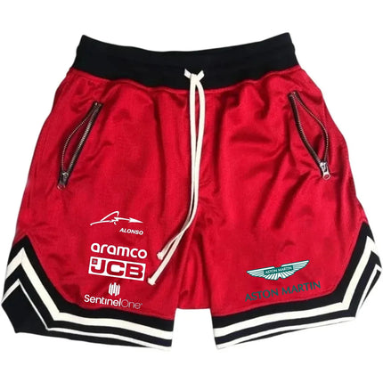 New Aston Martin men's slim-fit shorts - single-color design, comfortable and breathable, with high-quality elastic waist. Fast