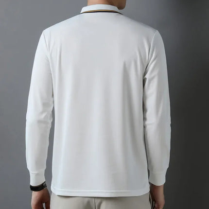 New Men's Long-sleeved Cotton Polo Shirt Fashion Embroidery Casual Bottom Pullover Shirts Tops Men's Clothing