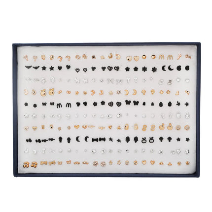 New Arrival 100Pair Mixed Size Color Cubic Zircon Stud Earrings Set Shine Crystal Ear Studs for Men&Women Punk Party Jewelry