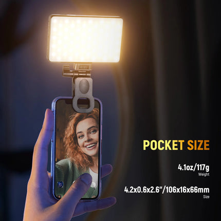NEEWER LED Selfie Phone Light, Rechargeable 2500-9000K Clip On Fill Light ,CRI95+ Dimmable Video Conference Lighting for iPhone
