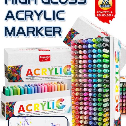 168/72/12 Colors GuangNa High Gloss Acrylic Marker Pens,DIY Hand Drawn,Graffiti Paint Art Pen Set,Perfect for Artist/Students
