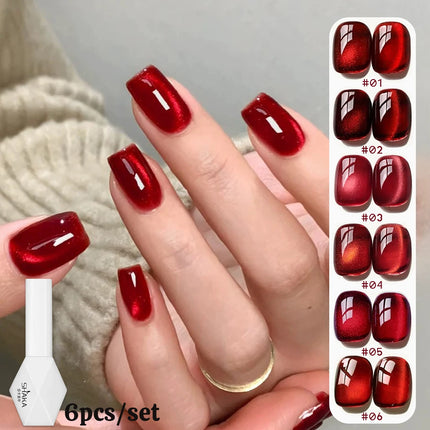 WS 10ML Red Wine Cat Magnetic Gel Nail Polish Glitter Semi Permanant Soak Off UV LED Gel Varnish For Manicure DIY Nail Supplies
