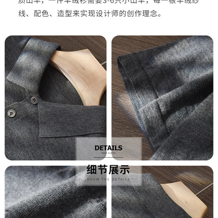 High quality 100% pure spun cashmere men's T-shirt casual solid color knitted pullover short sleeved POLO Neck Tees basic Tops