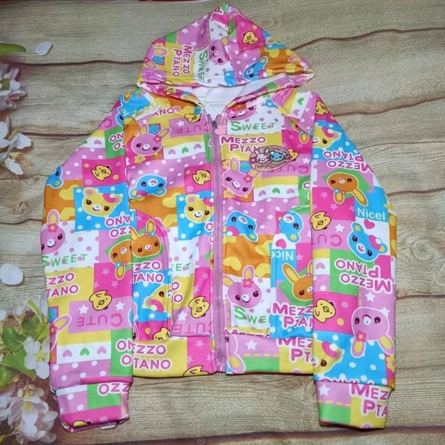 Japanese Y2k Aesthetics Hooded Hoodies Women Kawaii Cartoon Bunny Printing Zipper Sweatshirts Harajuku Grunge Loose Lolita Coats
