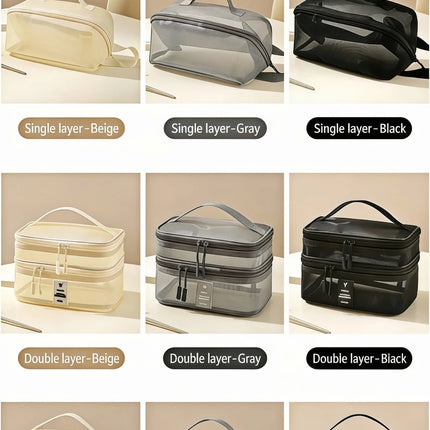 Fashion Transparent Mesh Travel Cosmetic Bag Storage Multi Layer Portable Womens Toiletry Bag Large Capacity Bag Makeup