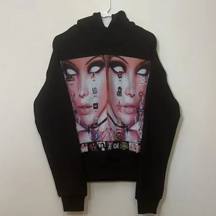 Harajuku Drolandmiller Green Kiss Hoodies Women Gothic Punk Streetwear Grunge Sweatshirt Oversized Hip Hop Hoodie Y2k Clothes