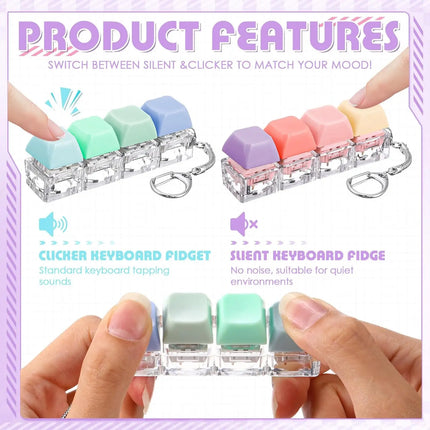 4 Keyboard Finger Keyboard Keycap Stress Relief Fidget Keychain Gadget Key Button Decompression Toy Adult