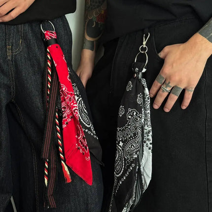 Salircon 2Styles New HipHop Ribbon Waist Pants Chain Trousers KeyChain Men Trend Handkerchief Charm Bag Pendant Keyring Jewelry