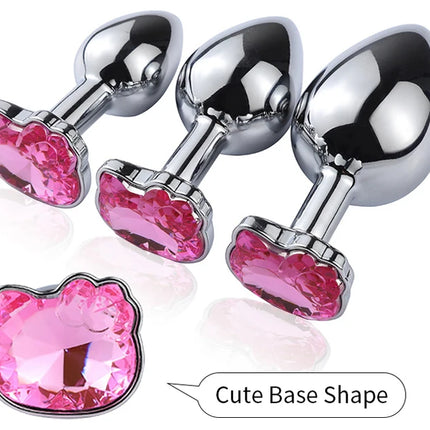Stainless Cat Face Jewel Base Anal Plug Holle Kitty Cat Butt Plug Metal Prostate Massager Anus Stimulator Dildos Adult Sex Toys