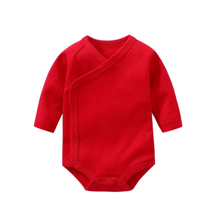 Newborn Baby Bodysuit 0 To 3 Months 100% Cotton Slanting Open Button Solid Color Long Sleeve Jumpsuits Baby Boy Girl Clothes