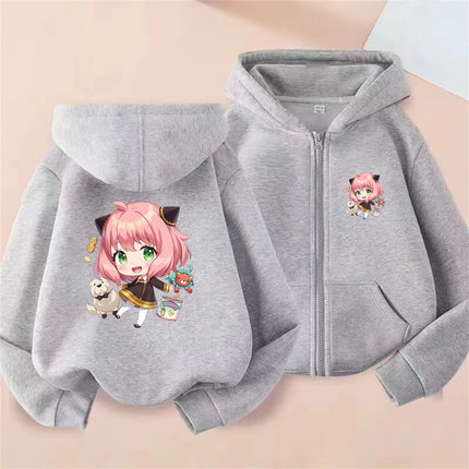 Anime Spy X Family Children Hoodie Tops Girl Boy Sweatshirt Kid 3-12 Year Zipper Coat Casual Sweatshirts black autumn Clothes