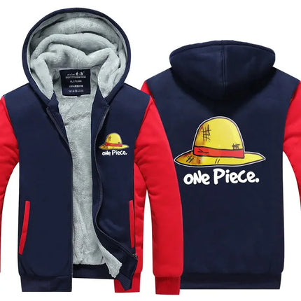 Luffy Men Jackets Streetwear Printed At Night Sweatshirts One P Thicken Fleece Hoodies Homme Winter Clothes Keep Warm Hoodie