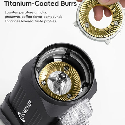STARSEEKER E64 Electric Coffee Grinder 64MM Espresso Titanium Flat burr Stepless Fineness Adjustment Home Bean Grinder Black