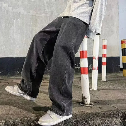 Trendy Mens American High Street Faded Jeans Summer Thin Loose Fit Casual Long Pants
