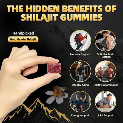 Gold Shilajit Gummies - Immune Support, Promotes Brain and Heart Health, Anti-aging, Benefits for Overall Well-being