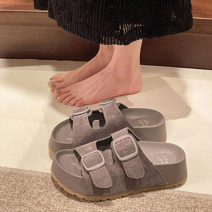 Smile Women Slippers Summer Casual Women Shoes Retro Trend With Buckle Slippers Comfortable Beach Slippers Round-headed Slippers