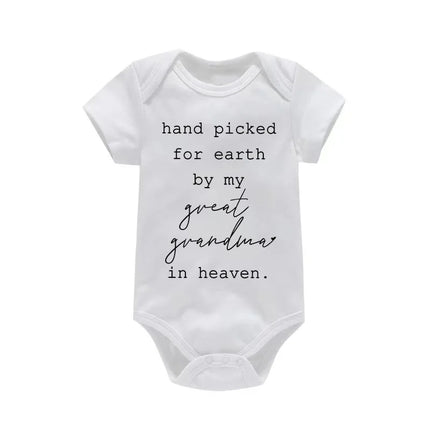 Hand Picked for Earth By My Great Grandma in Heaven Cute Casual Newboorn Baby Girls Boys  Romper Summer Infant Jumpsuits