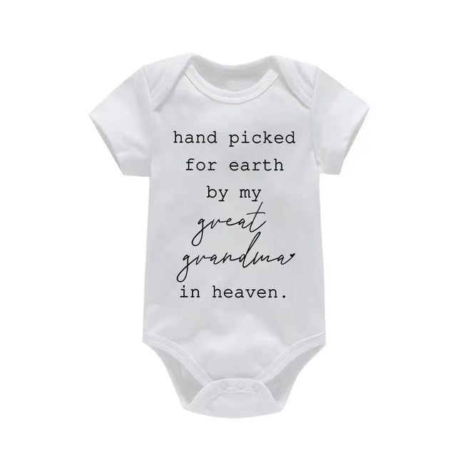 Hand Picked for Earth By My Great Grandma in Heaven Cute Casual Newborn Baby Girls Boys Romper Summer Infant Jumpsuits