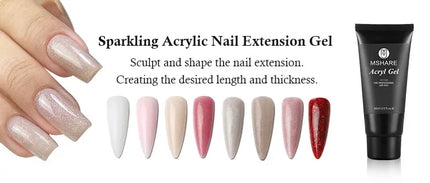 MSHARE 50g Shimmer Pink White Acrylic Gel TPO Free Glitter Shiny Extension Acryl Hard Gel Nails Sculpting Construction