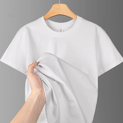 600G Heavy Cotton Short-sleeved T-shirt for Men and Women with The Same Loose Round Neck Simple Navy Blue Bottoming Shirt