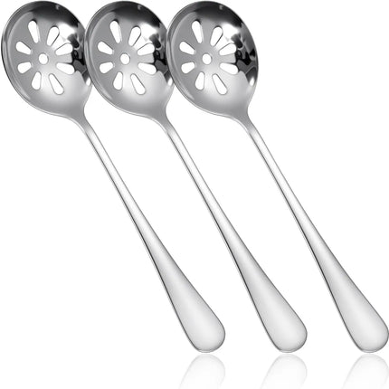 3 Pcs Stainless Steel Slotted Spoon 7.8 Inch, Strainer Spoon for Cooking, Buffet, Restaurant, Kitchen, Soup, Dips, Cereals (10 Holes)
