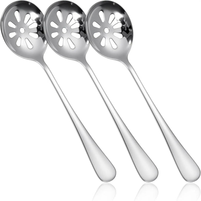 3 Pcs Stainless Steel Slotted Spoon 7.8 Inch, Strainer Spoon for Cooking, Buffet, Restaurant, Kitchen, Soup, Dips, Cereals (10 Holes)
