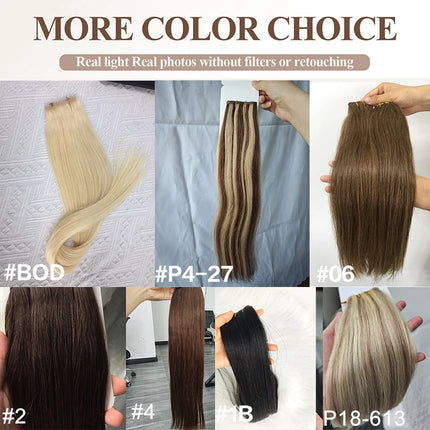 Butterfly Weft Hair Extensions Human Hair Invisible Flat PU with Hole Twin Tabs Hair Weft 12-24inch Microlink Application 40-50g