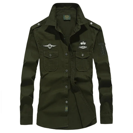 2025 New Men's Spring Cotton Casual Shirt Military Tooling Oversize Loose Long Sleeve Cargo s Male High Quality Solid Clothing