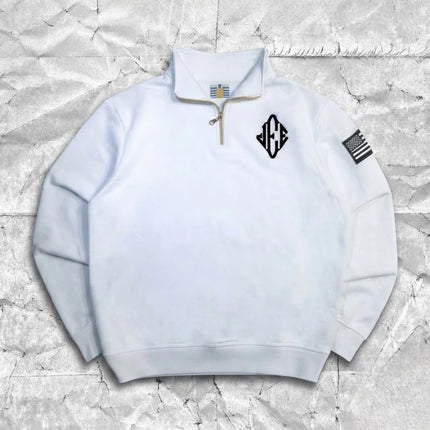 Y2K Retro Zip-Neck Sweatshirt JEE 3D Embroidery Quarter-Zip Pullover Hoodie American Trendy Classic Streetwear Men Clothing